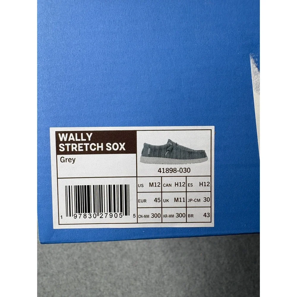 Hey Dude Wally Stretch Sox Grey Mens Slip On Loafers 41898-030 Size 12